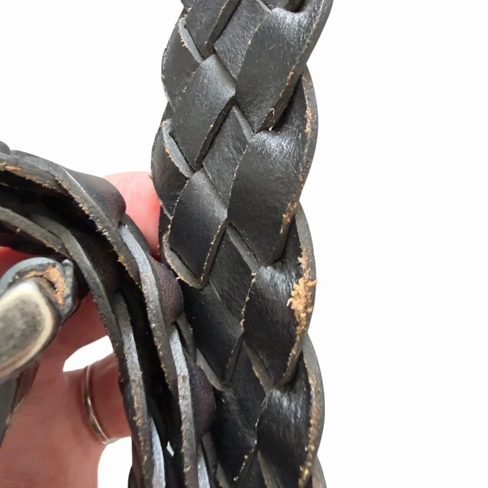 Men's Genuine‎ Leather Braided Belt Dark Brown Size 42 Vintage Style Buckle